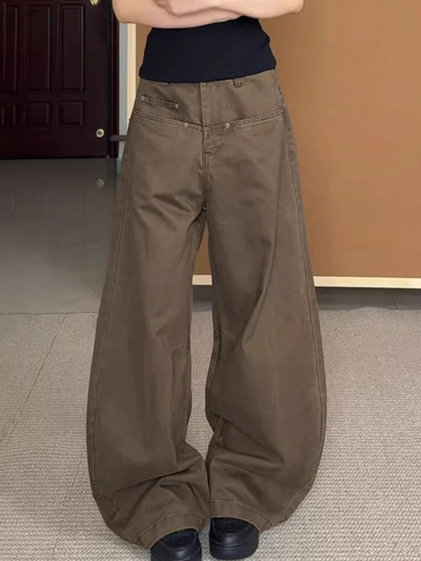 

Американские ретро-джинсы с широкими штанинами, коричнево-кофейного цвета, с 3D-шейпингом, рабочие брюки, с эффектом похудения, повседневные, с высокой талией