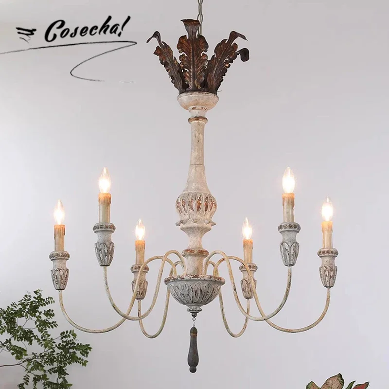 

American Rustic Vintage Chandelier Creative Nordic Log Carving Designer Living Room Candlelier For Dining Room Kitchen Villa