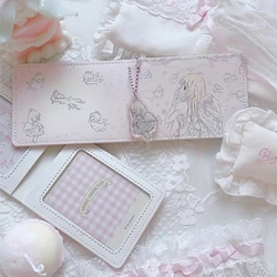 Pink 2 Slots Card Holder Cartoon Girl Printing Driver License Cover PU Leather Slim ID Protector Card Protective Cover Pendant