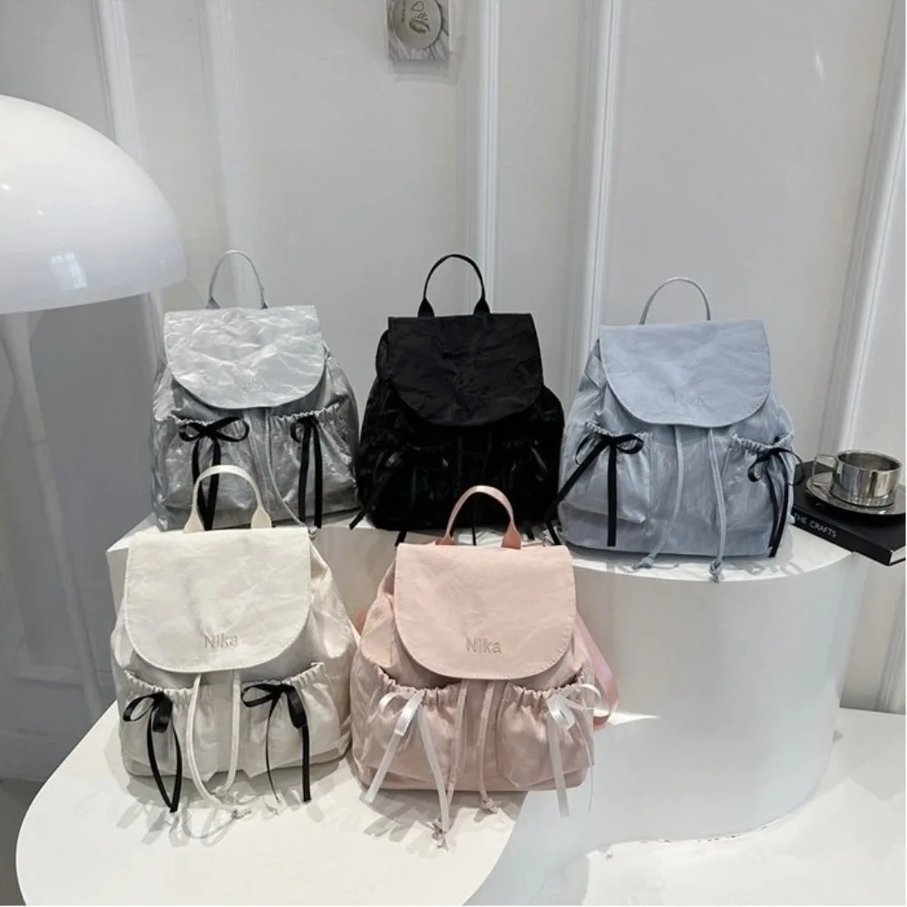 

Fashion Cute Knot Women's Backpack Large Capacity Drawstring Travel Bag Solid Color School Backpack Outdoor