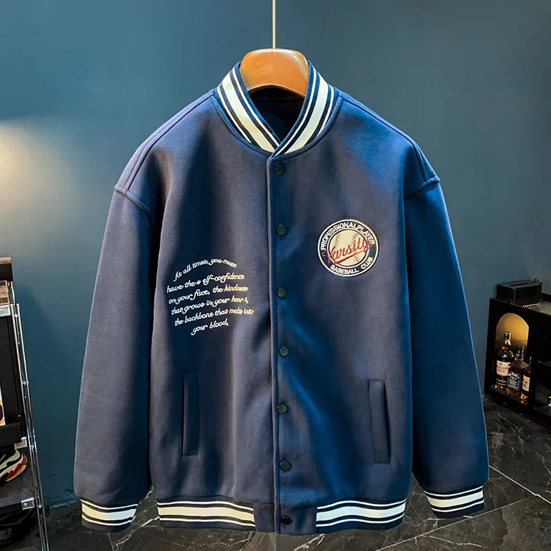 2024 Autumn and Winter New Men's Sweater Jacket High-End Embroidered Stand Collar plus Size Loose Baseball Uniform Coat
