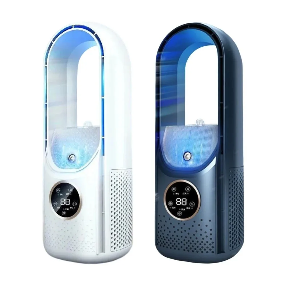 Bladeless Desktop Humidifying Fan 6 Speed Timer Mini Air Cooler Energy Saving Digital Display Portable Air Conditioner Traveling