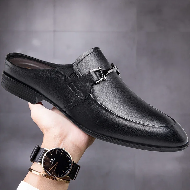 

Luxury Slippers Men‘s’ Loafers Casual Shoes Breathable Male Footwear Genuine Leather Mules Shoes Men Half Shoes Man