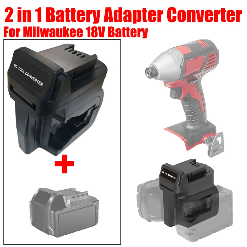 For Milwaukee Two Packs 18V M18 Batteries for Milwaukee 18V Li-ion Battery Power Tools Drills MIL18MIL 2 in 1 Battery Adapter