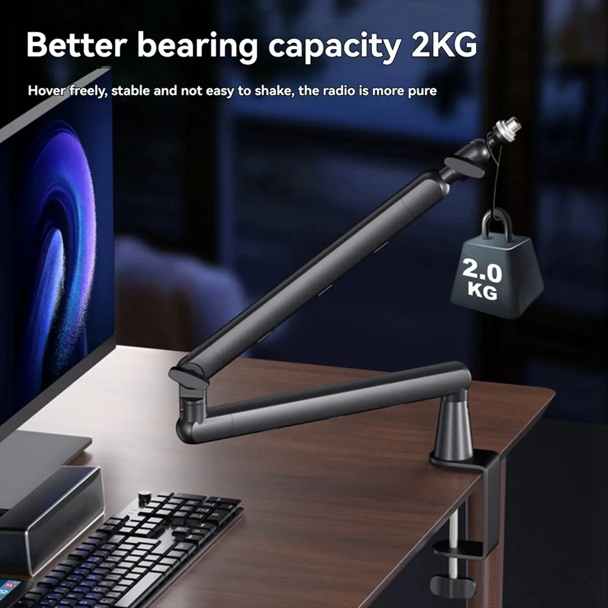 AT42 Adjustable Microphone Stand Universal Adjustable Cantilever Bracket Desk Mount Suspension Boom for Gaming, Recording