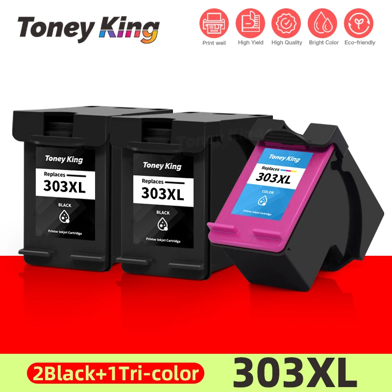 TONEY-cartucho de tinta KING 303 para impresora de inyección de tinta, para HP 303XL Envy Photo 6220, 6222, 6230, 6232, 6234, 6252, 6255, 7120,