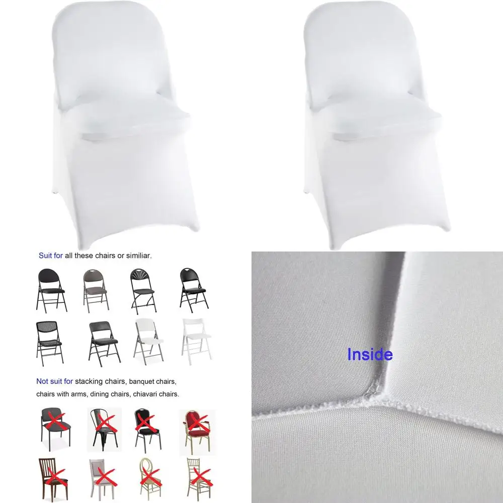 

White Spandex Folding Chair Covers - 100 Pack for Weddings, Parties, and Events (100pcs)