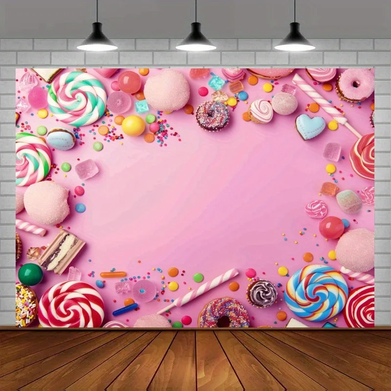 لافتة خلفية حلوة - ديكور حفلات بطابع الحلوى والدونات، مناسبة لأعياد الميلاد وحفلات الباب الخلفي