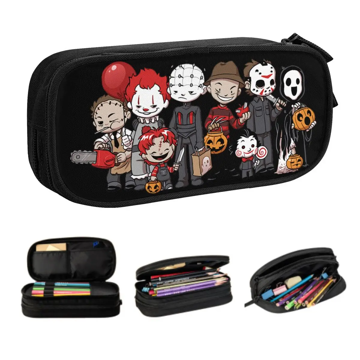 Custom Halloween Horror Movie Character Korean Pencil Case Girls Boys Large Storage Pencil Box Students Stationery