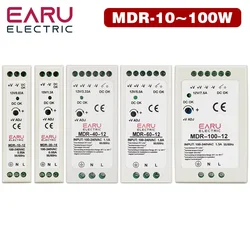 Industrial Mini AC DC Din Rail Power Supply Switch MDR-10W 20W 40W 60W 100W Single Output Switching 12V 24V 48V 100V-240V Source