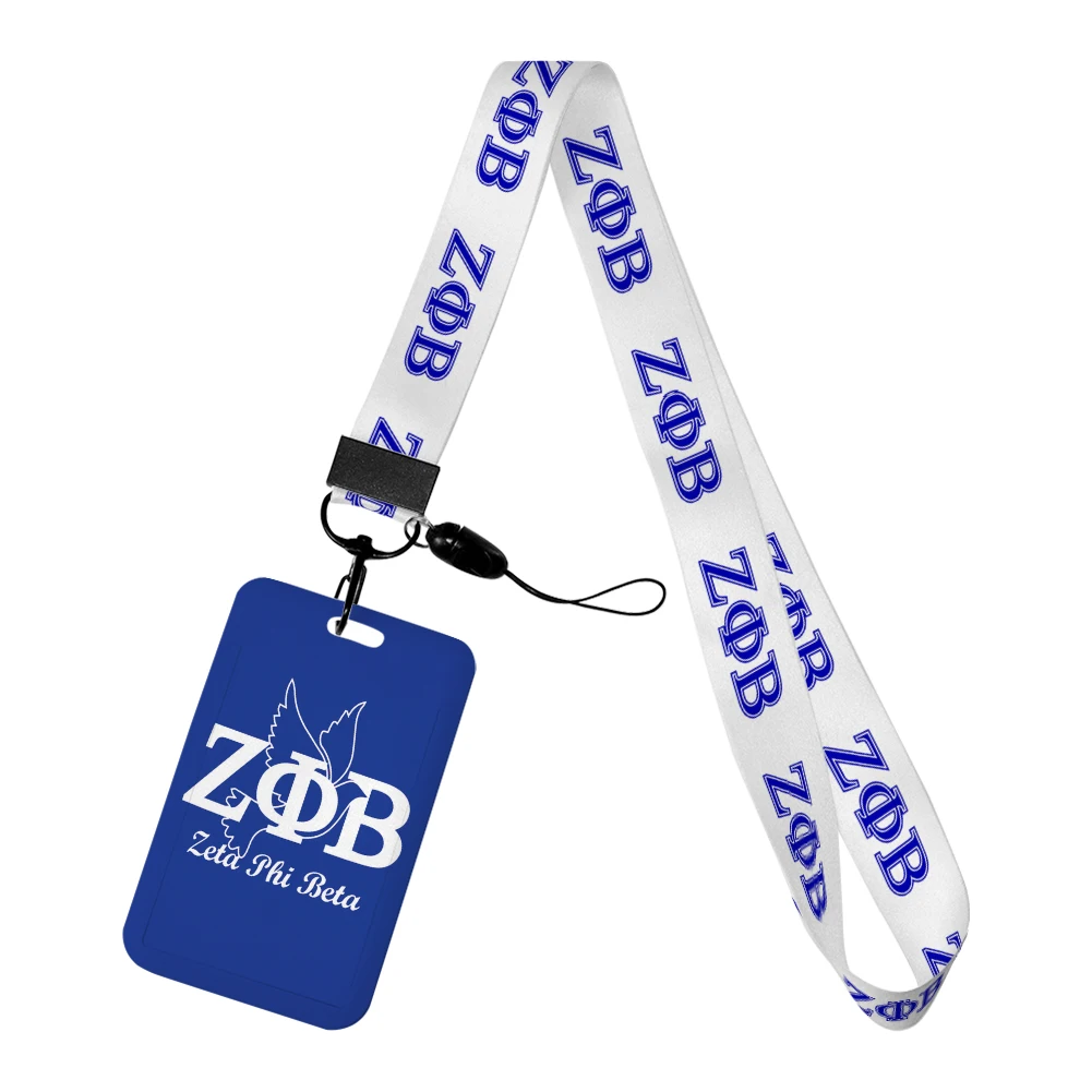 Zeta Phi Beta Sorority Zfb Sorority Women Lanyards Id Badge Holder Strap Bus Card Pass Cover Slip Bank Card Holder