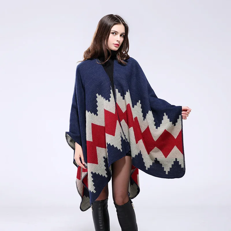 20 Colors 2024 Faux Cashmere Blanket Women Jacquard Split Shawl Cape Female Autumn Warm Double Side Knitted Tassel Poncho Mantle