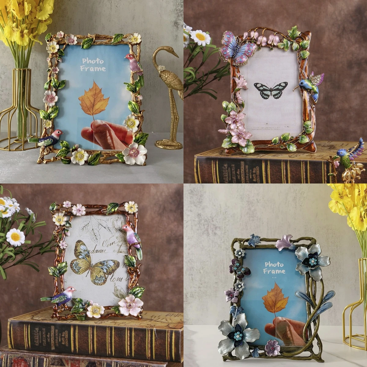 1pc Vintage Picture Photo Frame Tabletop Wall Hanging Design Retro Home Decor Photo Display