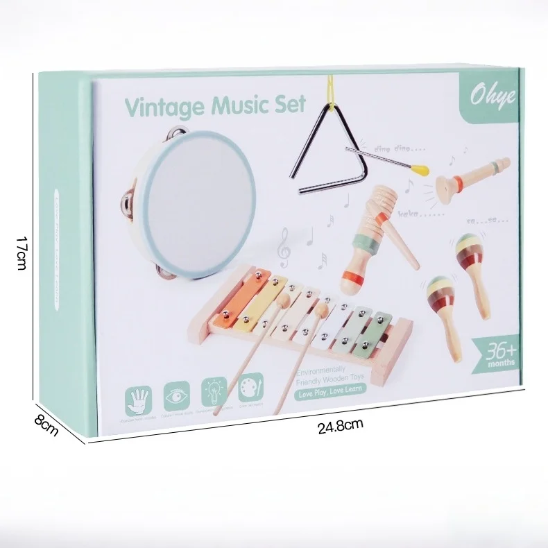 モンテッソーリ 6-in-1 木製パーカッションセット - 幼児向け音楽発見キット（1～3歳向け） |   木琴、シェイカー、感覚玩具、ギフト