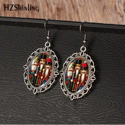2024 New Christmas Nutcrackers Vintage Dangle Earring Fish Hook Earrings Oval Glass Dome Jewelry Gift Girls