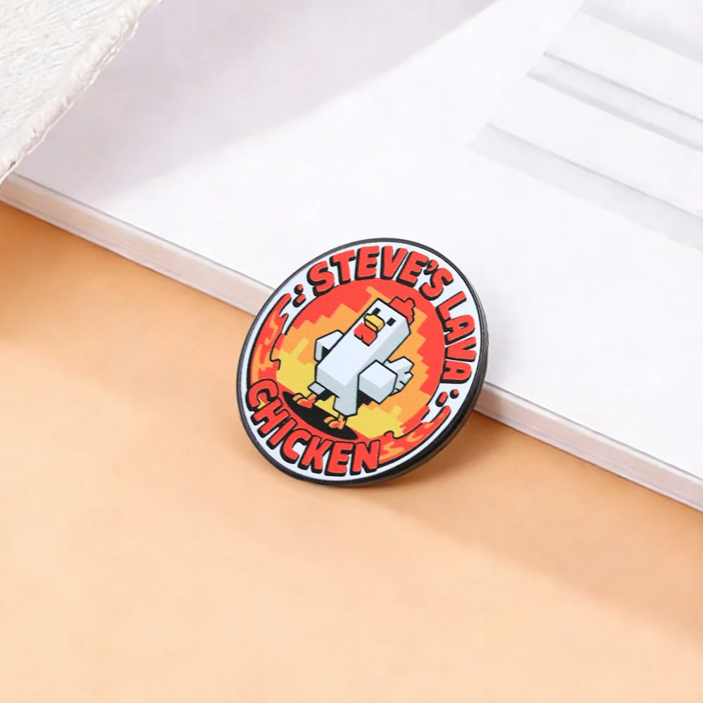 Lava Chicken Brosche, klassisches Spiel-Accessoire, Abzeichen, orangefarbener, runder Emaille-Anstecker, Spiel-Logo, Fan-Verpackung, Sammlerstück, Geschenk. – Detail 5