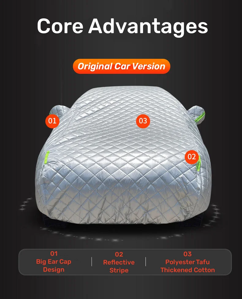 Hail & Snow Waterproof Tarpaulin Car Body Cover with Four-Season Protection 99% UV/IR Rejection & Reflective Strip
