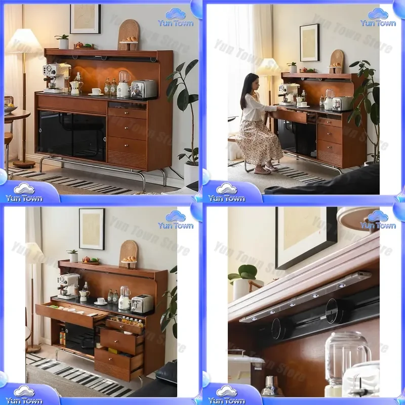 French Solid Wood Dining Side Cabinet for Rock Slab Wall Mounted Tea Cabinet Medieval Integrated Storage Coffee Table