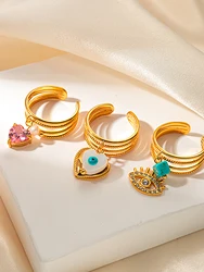 A French style stylish stainless steel women's multicolored zircon eyes, pearl multi-layer ring for daily commuting, dating