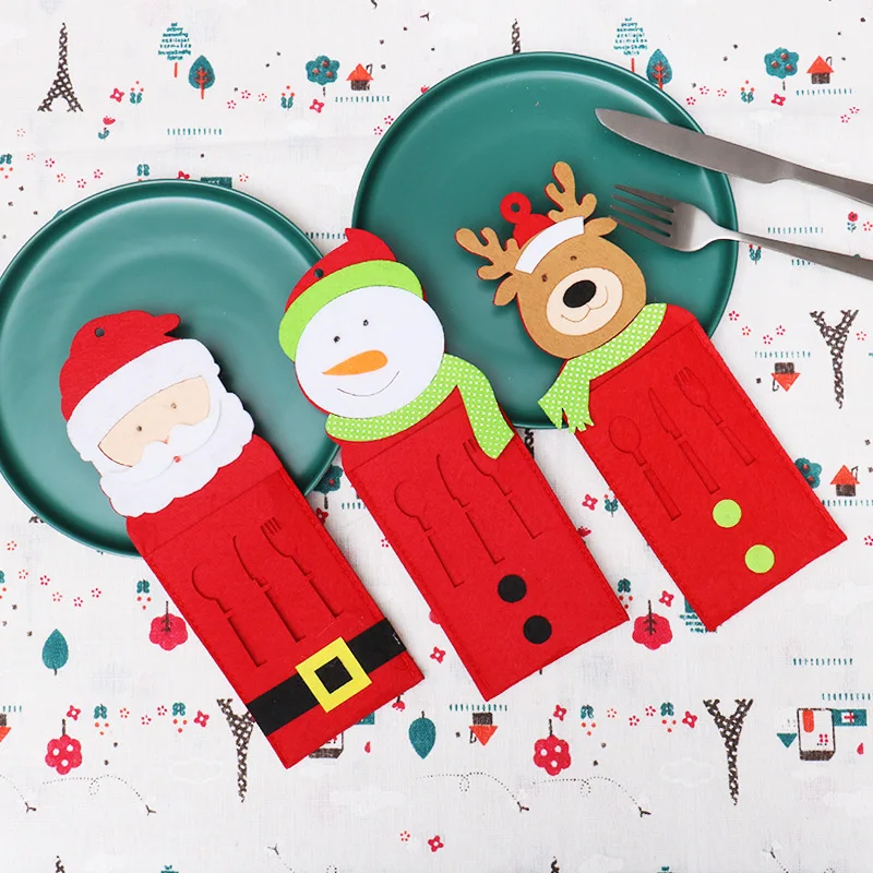 

Рождественский Санта-Клаус Лось Снеговик Нож Вилка Крышка Органайзер Для Хранения Рождественское Украшение Стола Домашний Праздничный Вечеринка Инструмент