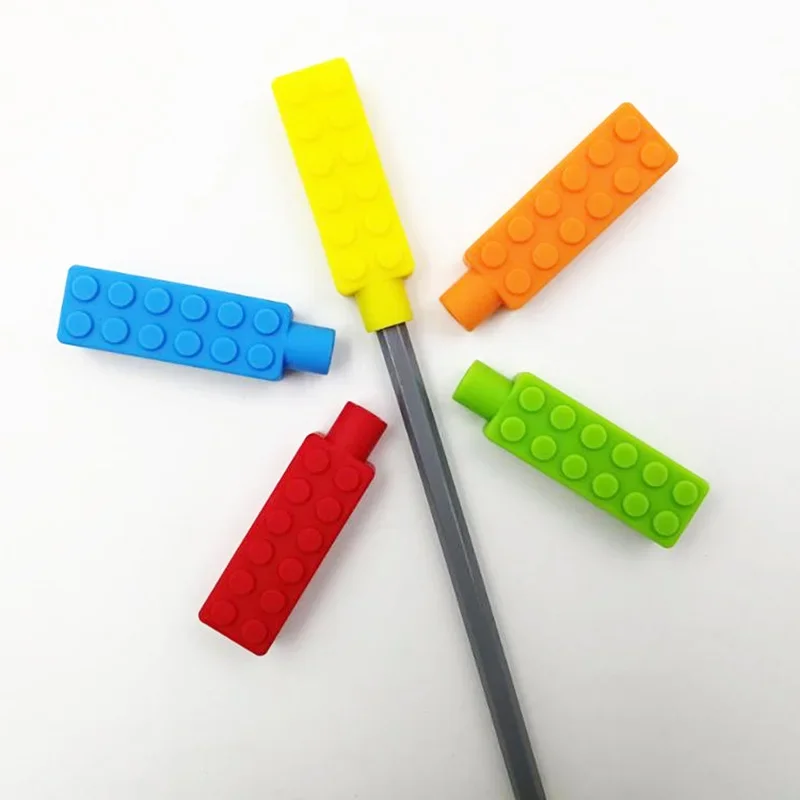 5PCS Silicone Pencil Topper Fun Silicone Baby Teether Pencil Cap Sensory Toy for Kids Children Autism ADHD Chew Tools