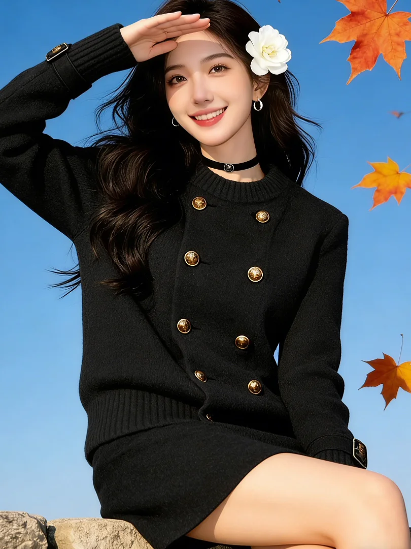 

Зимний модный корейский комплект в стиле Miu Miu для молодежи: суперпопулярный молодежный OOTD-набор с высокой талией