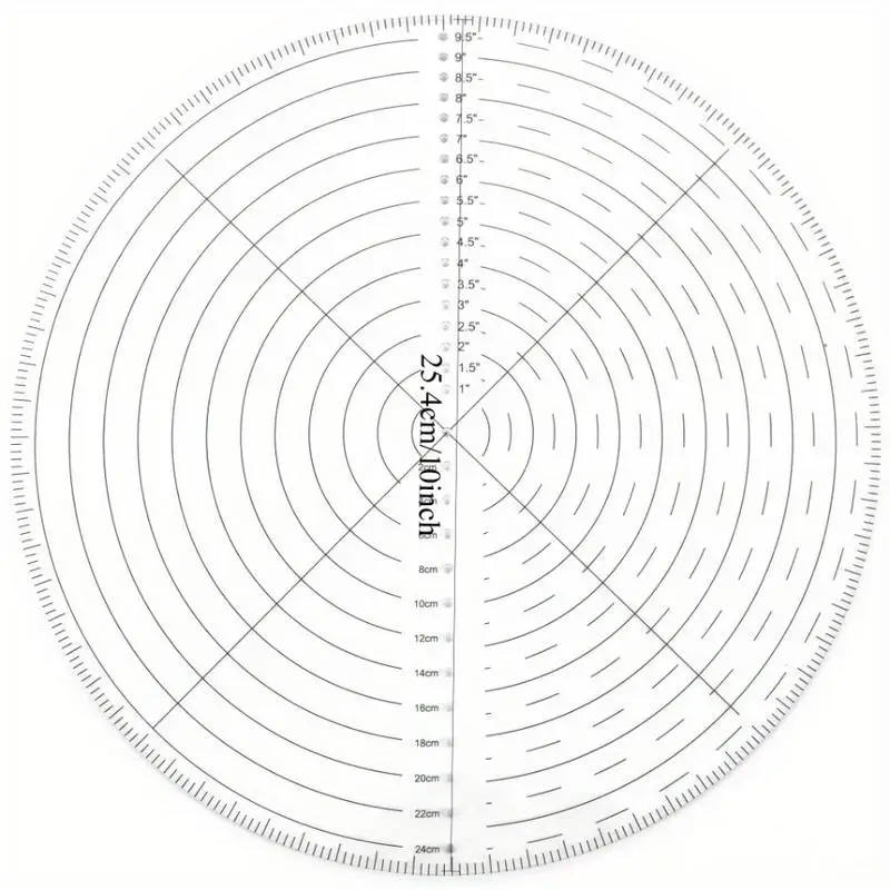 1PC 10 Inch Round Plastic Ruler Sewing Template Acrylic Drawing Measurement Tool