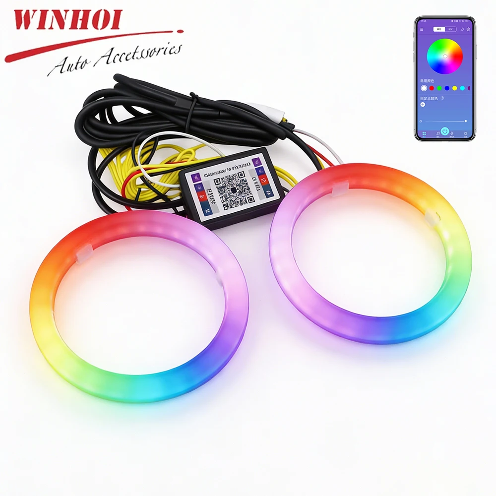 RGB LED Angel Eyes Halo Rings Cotton Lights Universal for 12V 24V Motorcycle Car Scooter DRL Headlight with App Control Colorful