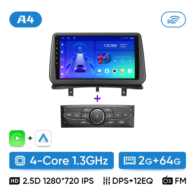 Ainavi Autoradio voor Renault Clio 3 2005-2014 Draadloze CarPlay Android Auto 4G Multimedia Speler Navigatie GPS 2din Autoradio