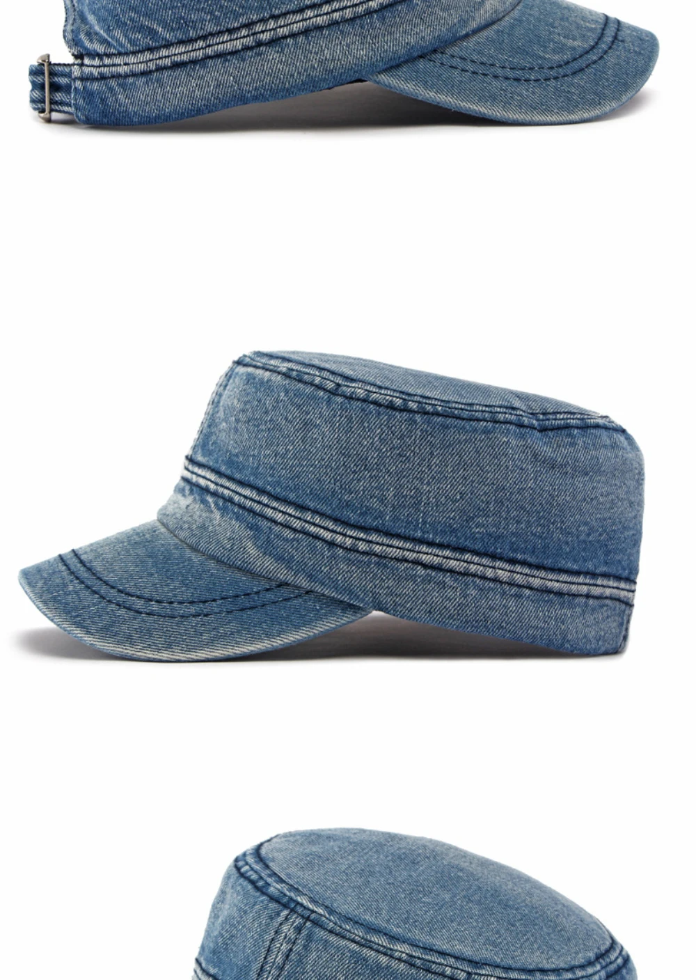 HT5131 Frühling Sommer Herbst Denim Caps für Herren und Damen 100% Baumwolle Flat-Top Baseballkappe 2026 Neue Verstellbare Denim Snapback Kappe – Detail 8