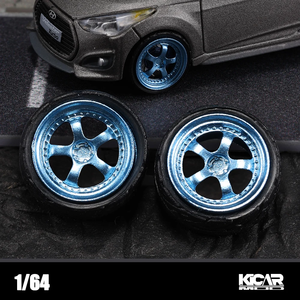 Kicarmod 1/64 Resin WORK S13P Racing Model Wheels 10.5mm with Rubber Tires & Brake Disc Etching Sheet for Model Car