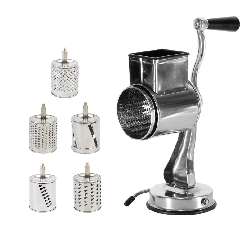 Grater with Suction Cups and 5 Drums Vegetable Cutter Slicer and Shredder Stainless Steel Kitchen Tools  Kitchen Gadgets