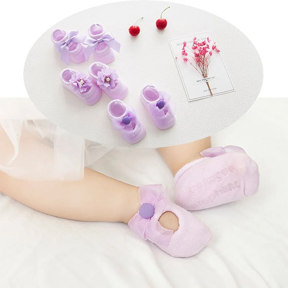 

3Pairs Non-Slip Baby Floor Socks Cotton for Toddler Girl Newborn Soft Breathable Elastic Safety Socks Size
