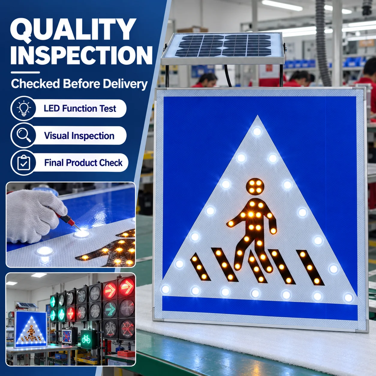 Title Factory Direct Solar LED Pedestrian Crossing Sign High Visibility Road Safety Warning Sign