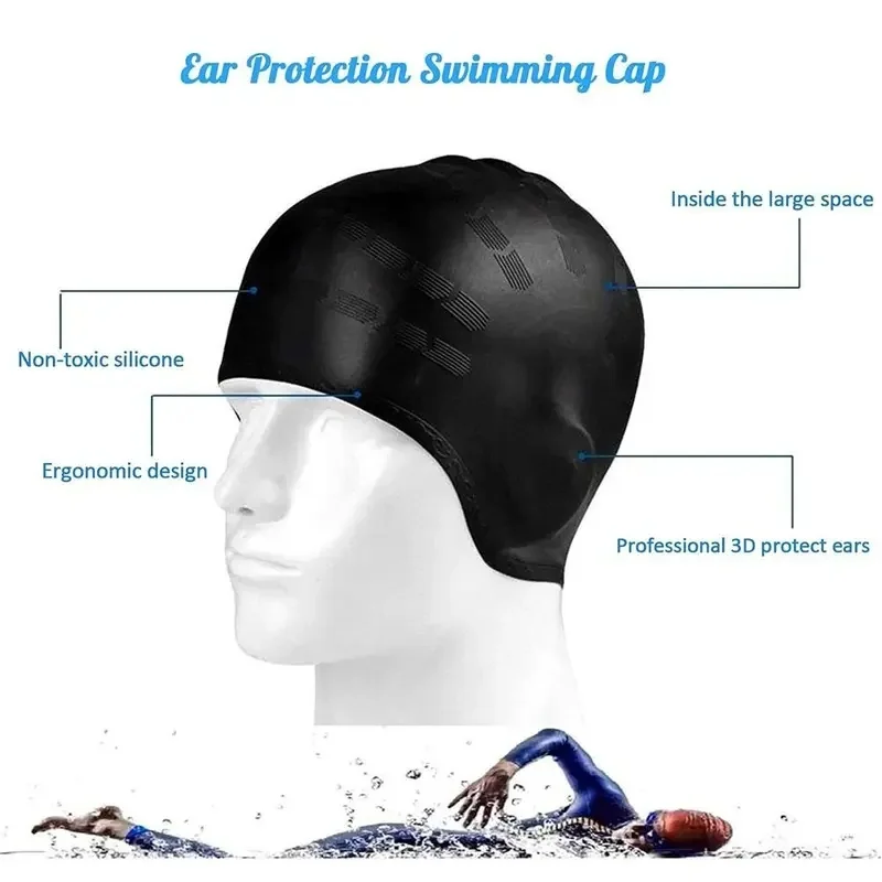 Silicone Swimming Cap + Earplugs Waterproof Soft Earplugs Diving Swimming Cap With Ear Protectors Swimming Pool Accessories