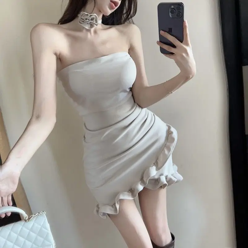 Ruffle Leaf Edge Sexy Tube Top Dress Women's New Slim-fit Hip-wrapped Short Skirt Dress Skirt