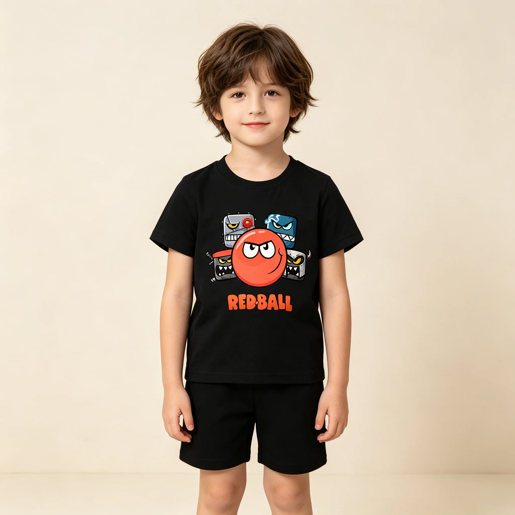 Red Ball 4 Print Cartoon Funny Black Short Sleeve New Men Women Tee Adults Children Boy Gril Top Kids Parent Child Cotton Tshirt