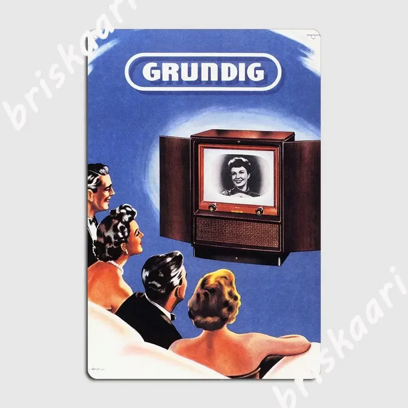 German Grundig Television Vintage Appliance 1940s Metal Sign Wall Cave Living Room Painting Décor Decoration Tin Sign Poster