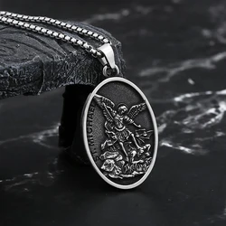 2024 New Men Stainless Steel Archangel St.Michael Guardian Pendant Necklaces Fashion Jewelry Creativity Chains Gifts