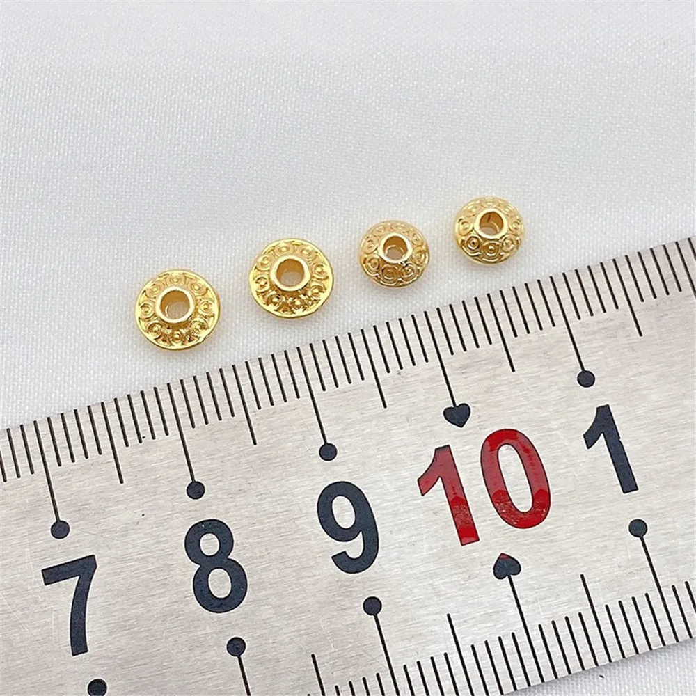 18K Gold Colored Patterned Flying Saucer Shaped Spacer Beads Handmade DIY Jewelry Accessories Bracelet Necklace Bead Washer