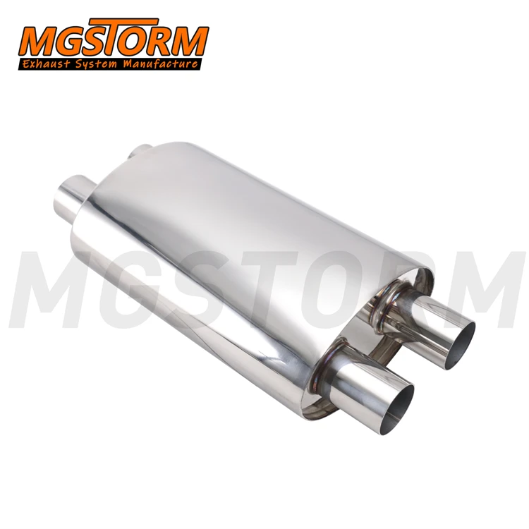 Universal Exhaust Center Muffler 52mm Double Inlets Outlets 200x130mm Oval Body 410mm Overall Length Spiral Flow Car Resonator