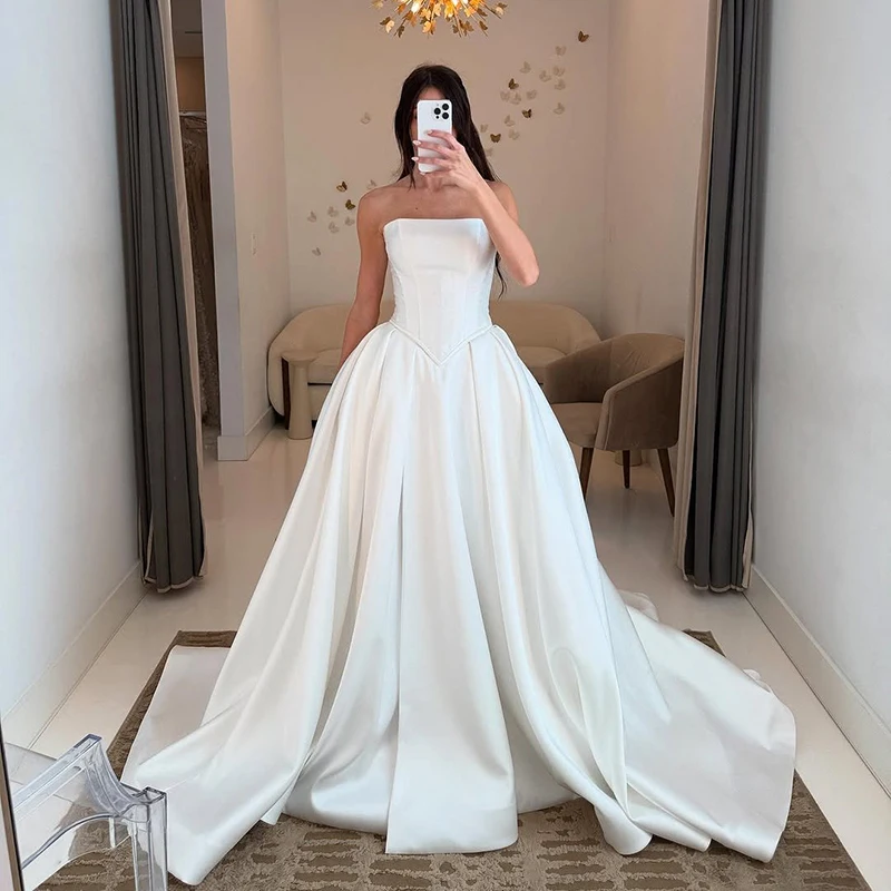 Eightree Women Princes Wedding Dresses A-Line Bridal Gowns Strapless Side Slit Satin Gowns Robes Vestidos De Novia Customized