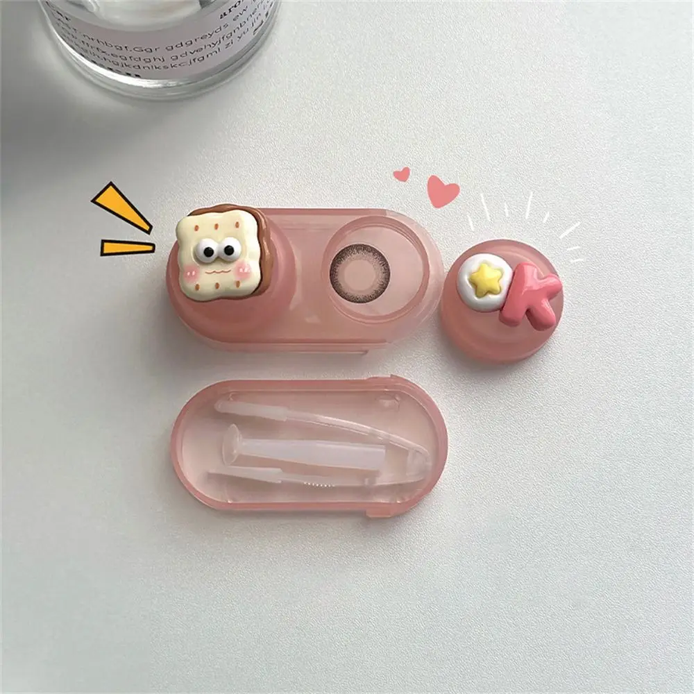 Cute Cartoon Contact Lens Case, plástico portátil, cosmético, caixa de armazenamento, mulheres, meninas