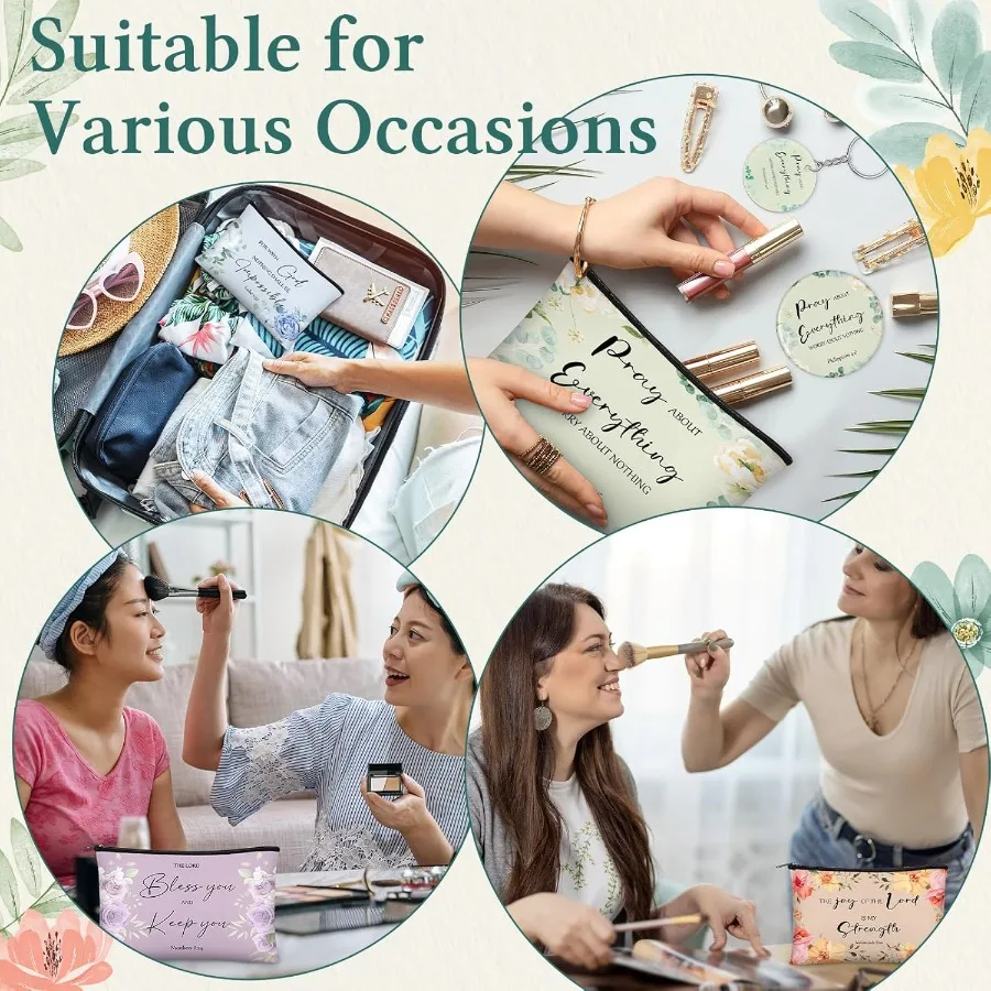 60 piezas Regalos cristianos para mujeres Regalos religiosos incluyen 20 bolsas de maquillaje de lona 20 versículo de la Biblia Mini espejo 20 Bibl inspirador