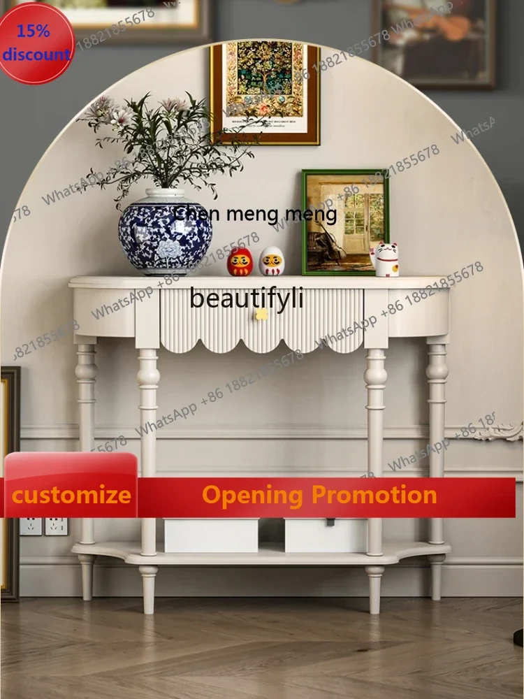 

ss7304 Cream Style American Solid Wood Wall Entrance Cabinet Light French Home Console Tables Sets