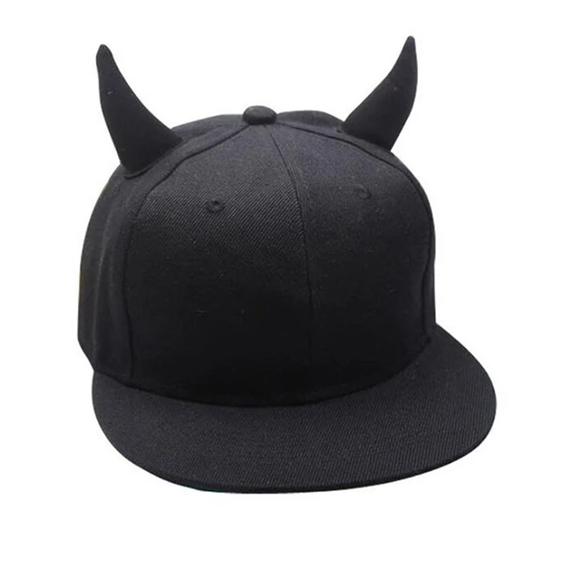 Men Women Snapback Adjustable Baseball Cap Hip Hop Hat Black Devil Horns Cap