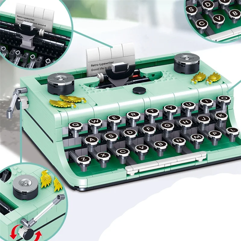 A19Q-820Pcs especialista técnico retro máquina de escrever impressora modelo bloco de construção simulação montagem tijolos diy presentes conjunto