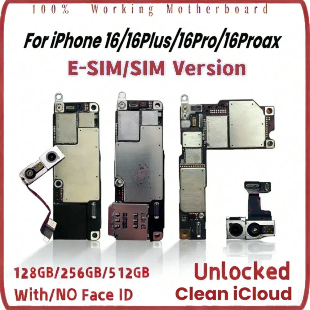 Tested For iPhone 16 16Pro Max Motherboard Unlocked With/NO Face ID Support iOS Update Logic Board Clean iCloud Mainboard E-SIM