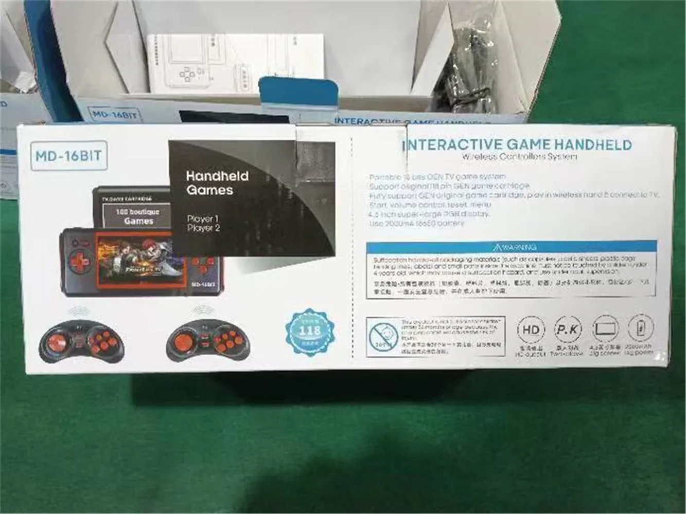 4.3'' MD 16BIT HDMI TV handheld game Retro game console arcade console 2player wireless have118games support game card