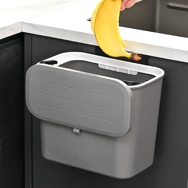 Cubo de basura multifuncional de plástico duradero, de montaje en pared, color blanco, para cocina, que ahorra espacio y facilita la limpieza (1/2 unidades)